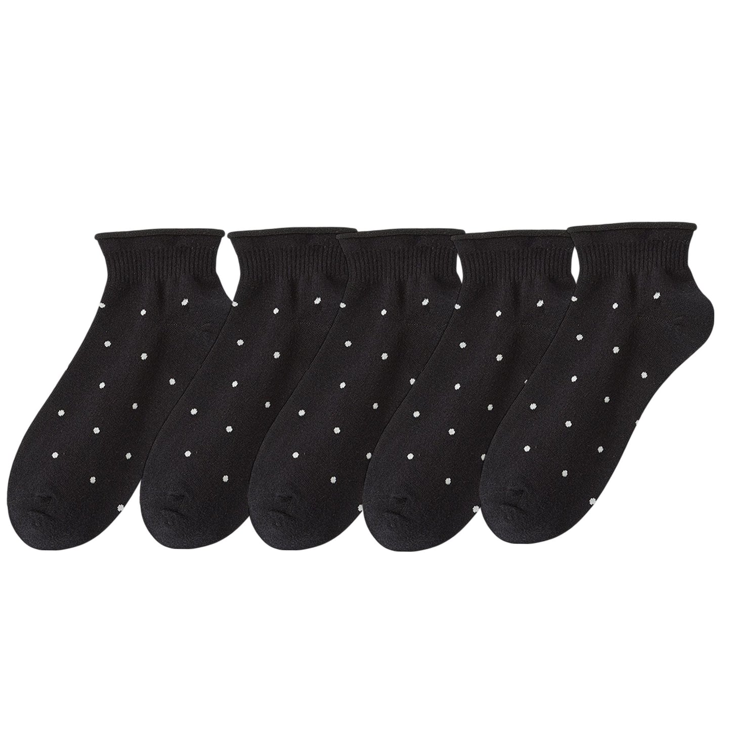 Anna-Kaci 5 Pairs Women¡¯s Ankle Socks Soft Ribbed Top with Small Polka Dot Pattern for Loafers Ballet Flats or Sneakers