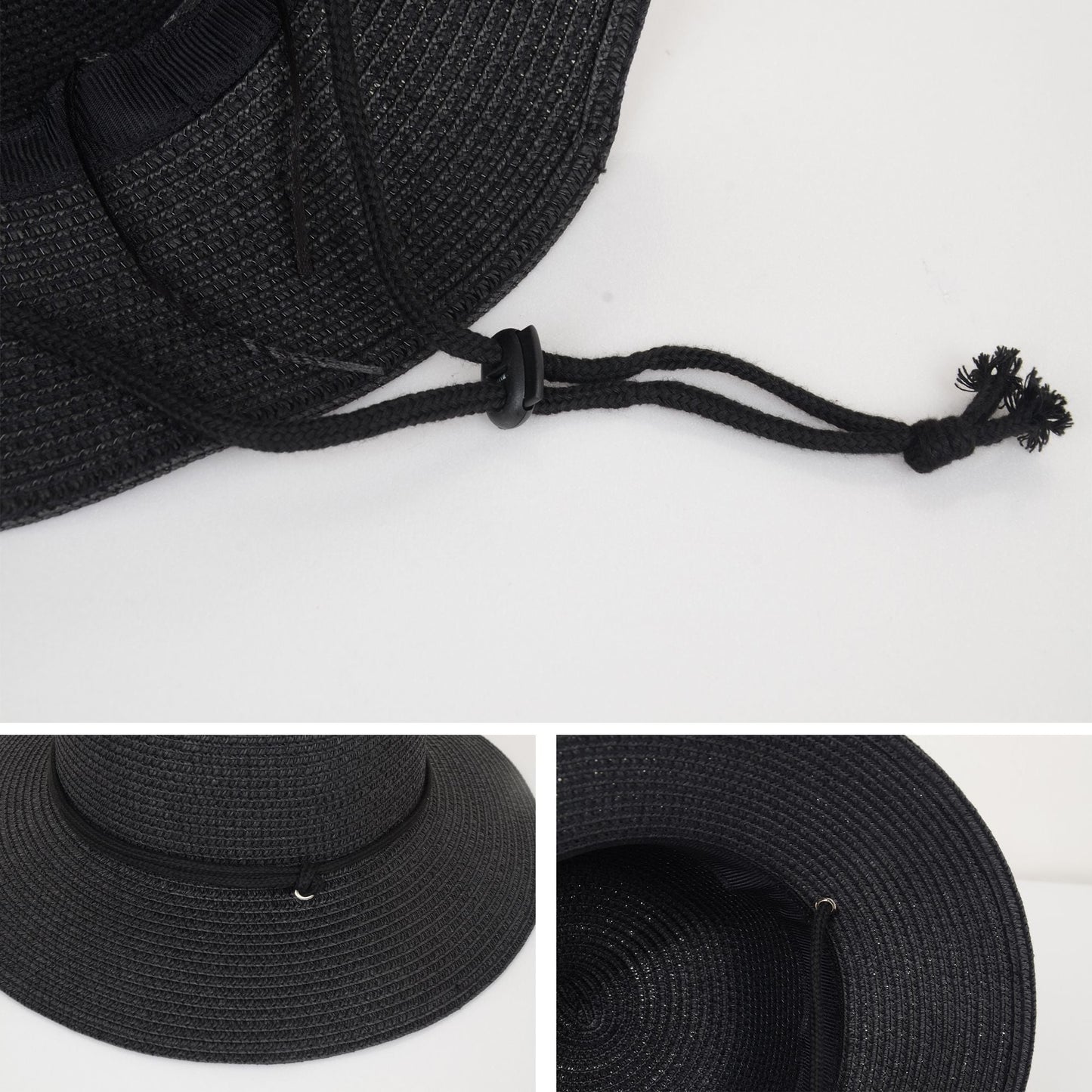 Anna-Kaci Wide Brim Straw Sun Hat with Chin Strap and Black Cord Detail for Outdoor Protection and Stylish Shade