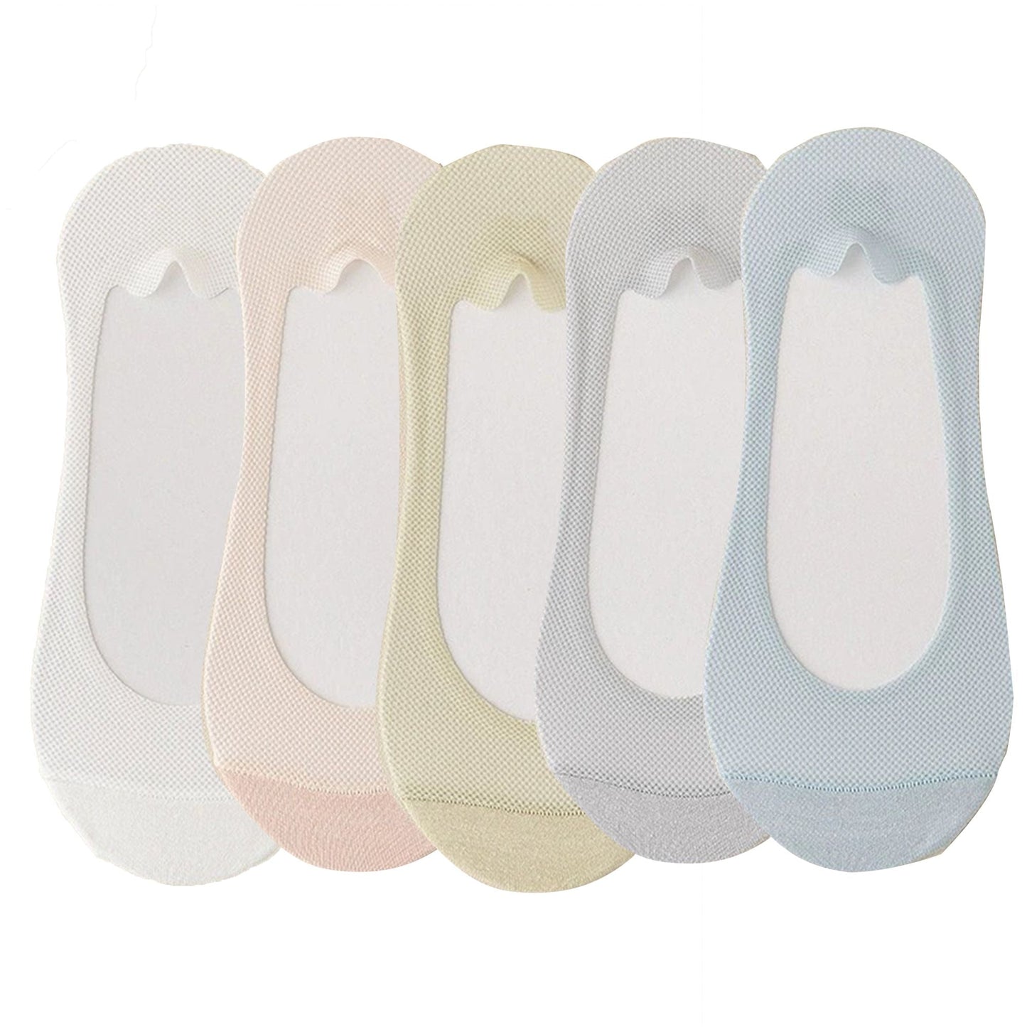 Anna-Kaci 5 Pairs Women No Show Mesh Panel Socks Low Cut Stretch Cotton Liner Non-Slip Design for Ballet Flats and Loafers