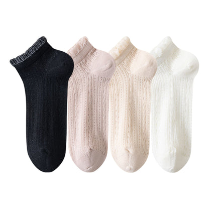Anna-Kaci Women's 4-Pair Pack Breathable Lace Trim Ankle Socks with Open Knit Mesh Texture and Cotton Comfort