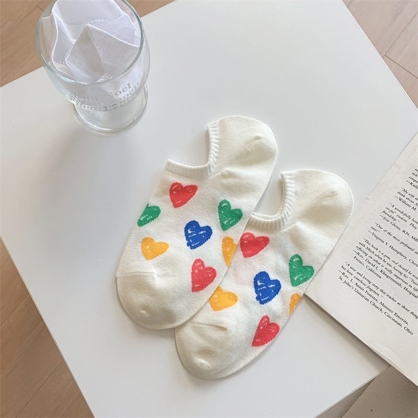 Anna-Kaci Women's Summer Colorful Heart-Printed No-Show Socks 6pk