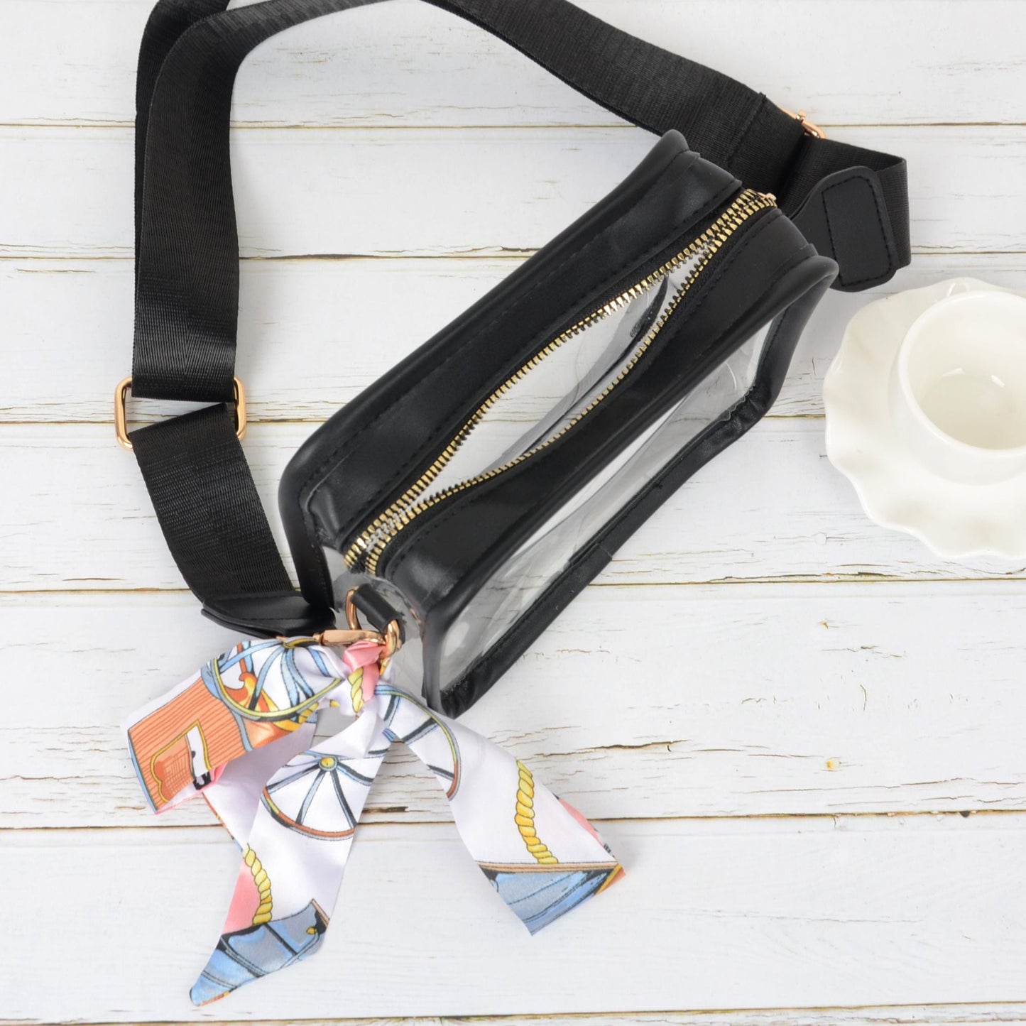 Anna-Kaci Women's Chic Transparent Crossbody & Messenger Bags with Decorative Scarf