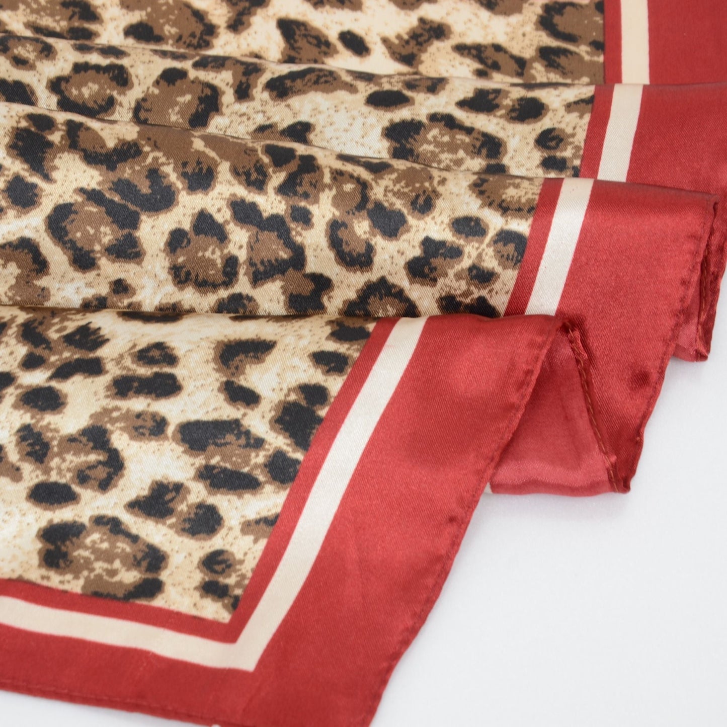 Anna-Kaci Women's Leopard Print Square Scarf with Contrast Border Satin Feel Lightweight Neck Accessory