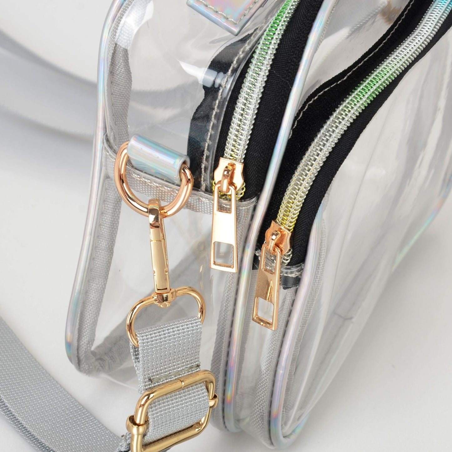 Anna-Kaci Trendy Clear Transparent Women's Shoulder Bag with Iridescent Trim