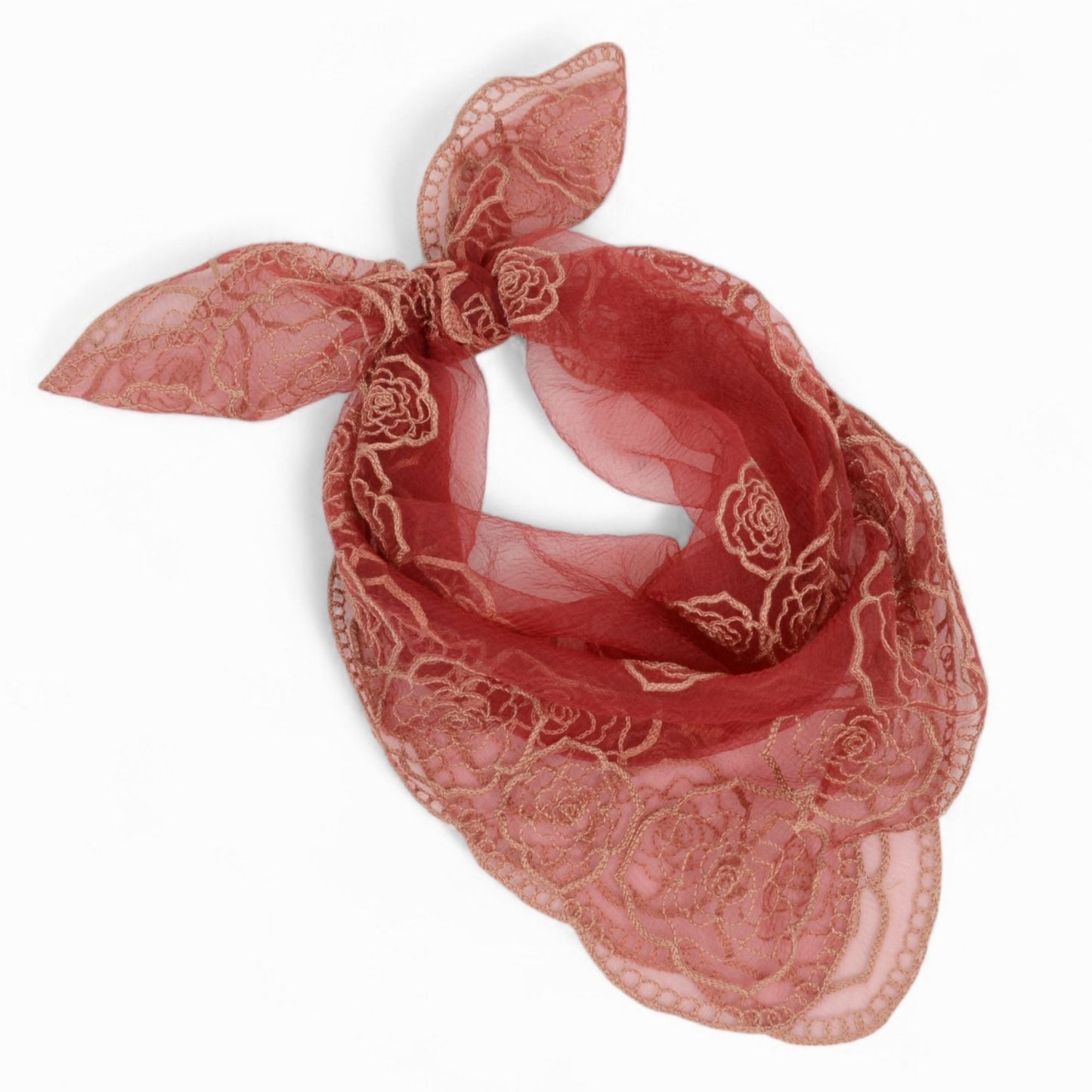 Anna-Kaci Women's Sheer Lace Neck Scarf with Embroidered Rose Floral Edging and Scalloped Trim Detail