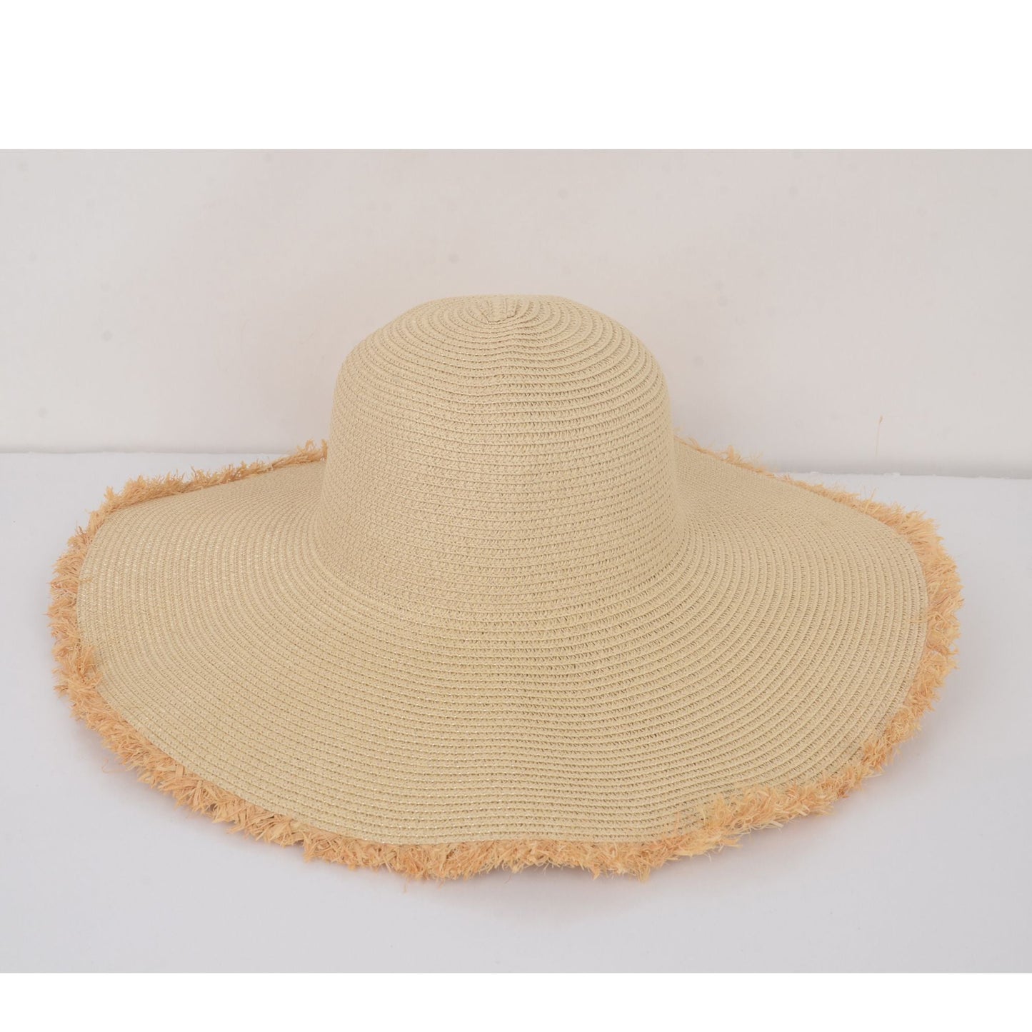 Anna-Kaci Wide Brim Straw Floppy Hat with Frayed Edges Lightweight Sun Protection for Beach Vacation Outdoor Travel Style