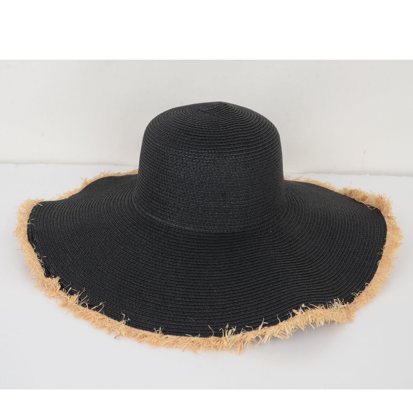 Anna-Kaci Wide Brim Straw Floppy Hat with Frayed Edges Lightweight Sun Protection for Beach Vacation Outdoor Travel Style