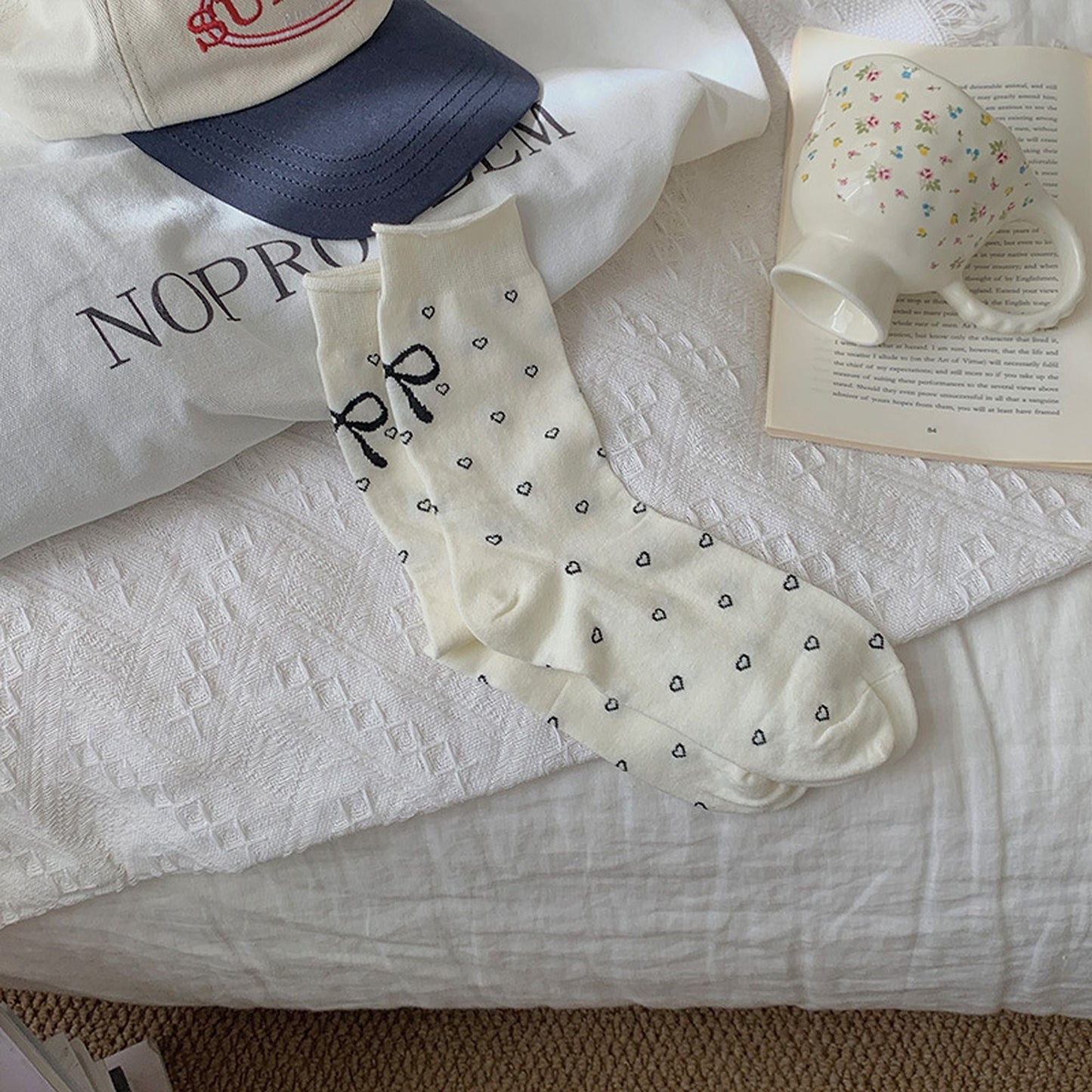 Anna-Kaci Women's Cotton Bow - Heart Pattern Ankle Socks 6pk