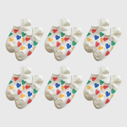 Anna-Kaci Women's Summer Colorful Heart-Printed No-Show Socks 6pk