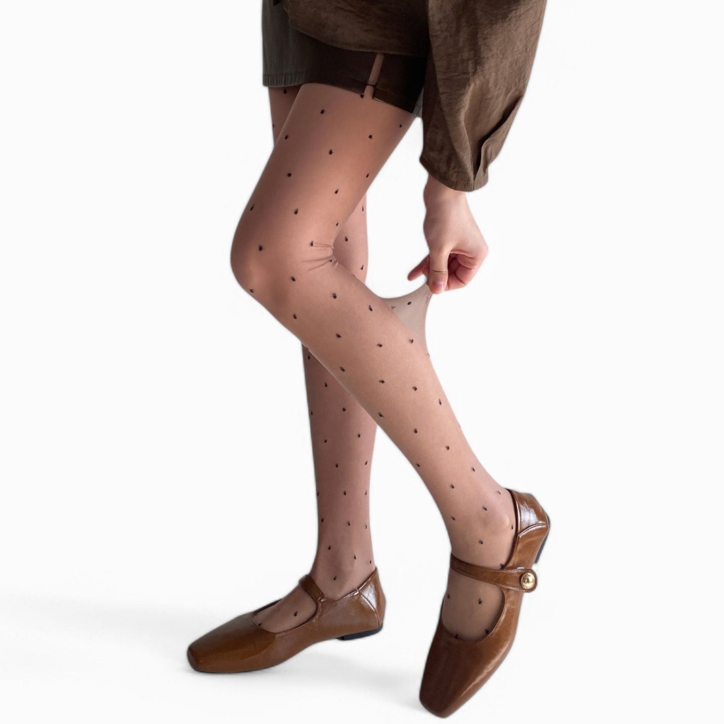 Anna-Kaci Women's Sheer Black Tights with Allover Polka Dot Pattern and Reinforced Toe Detail