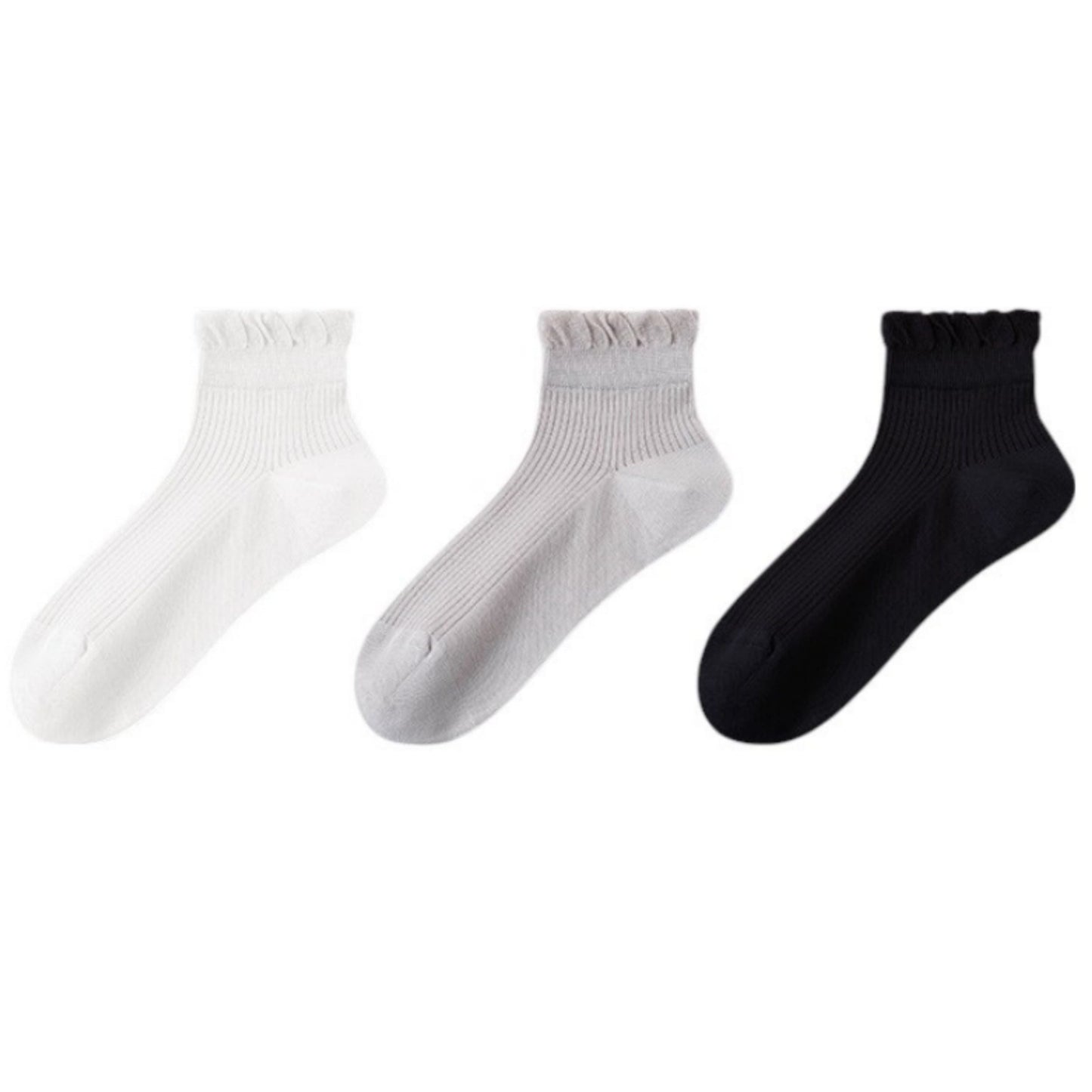 Anna-Kaci Women's Ribbed Ankle Socks with Soft Ruffle Cuff Stretch Knit Fabric for Everyday Comfort 3-Pack