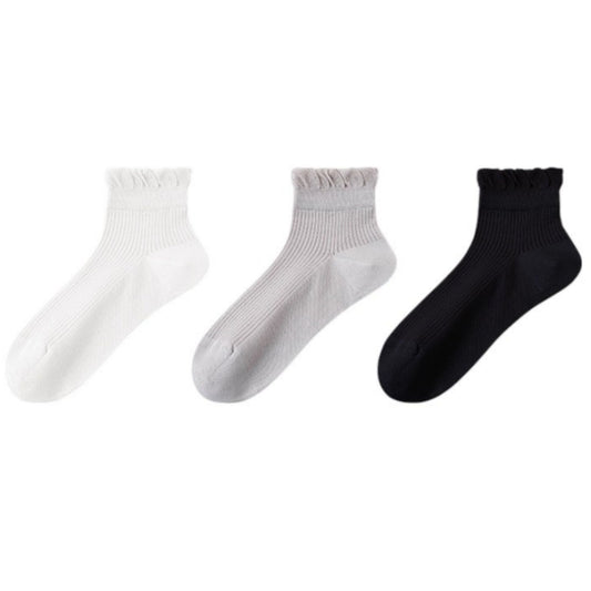 Anna-Kaci Women's Ribbed Ankle Socks with Soft Ruffle Cuff Stretch Knit Fabric for Everyday Comfort 3-Pack