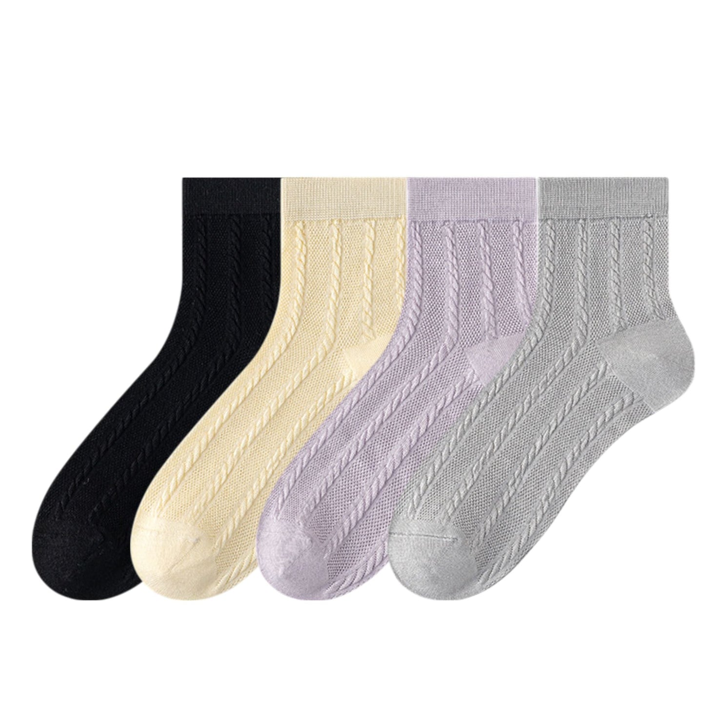 Anna-Kaci Womens Lightweight Breathable Crew Socks 4-Pack Delicate Knit Pattern Soft Stretch Comfort Fit