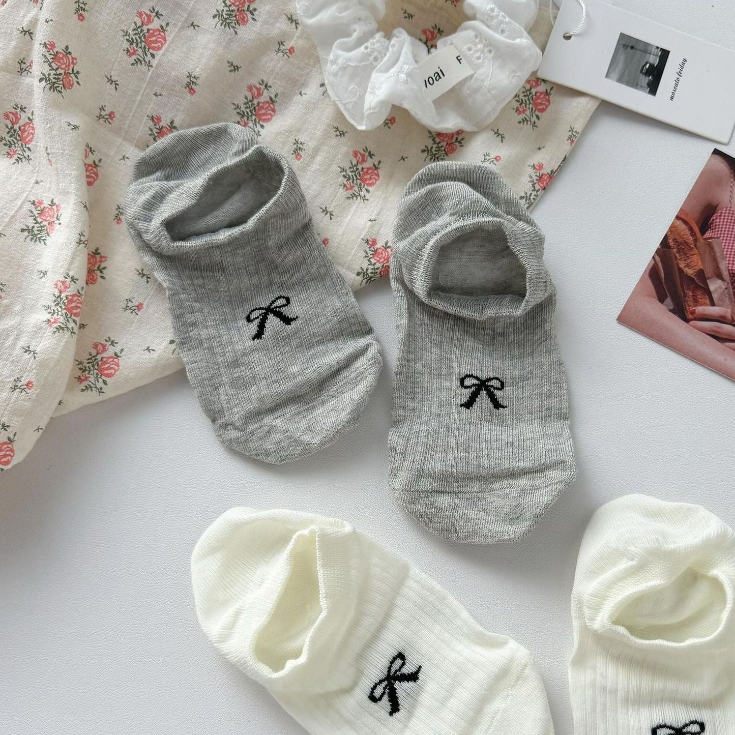 Anna-Kaci Women's No-Show Liner Socks with Bow Accent 5Pk