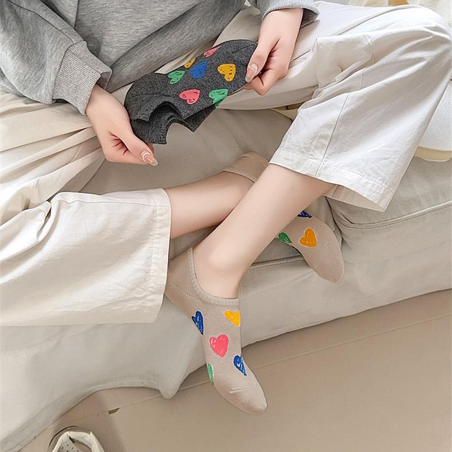 Anna-Kaci Women's Summer Colorful Heart-Printed No-Show Socks 6pk