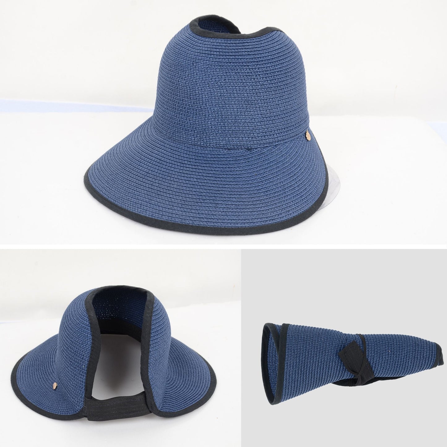 Anna-Kaci Roll Up Wide Brim Visor Sun Hat with Ponytail Hole and UV Protection Lightweight Packable Foldable Summer Cap