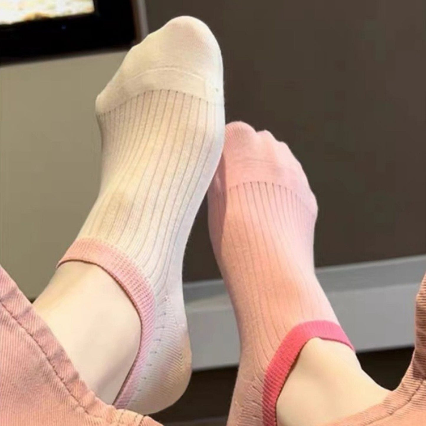 Anna-Kaci Women's Ribbed No Show Socks with Contrast Circular Heel Opening Low Cut Soft Stretch 3-Pack