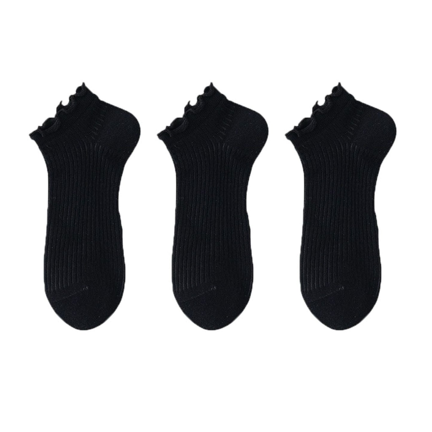 Anna-Kaci Women's Ribbed Ankle Socks with Ruffle Lettuce Trim Cuff Soft Breathable Knit 3-Pack