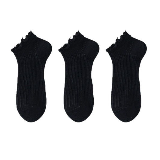 Anna-Kaci Women's Ribbed Ankle Socks with Ruffle Lettuce Trim Cuff Soft Breathable Knit 3-Pack