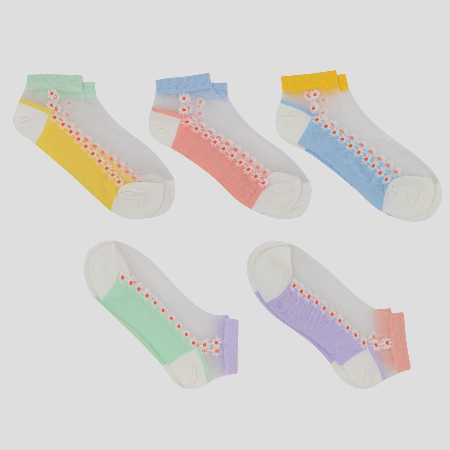 Anna-Kaci Women's Thin Semitransparent No - Show Socks 5pk Non-slip and Sweat-absorbent