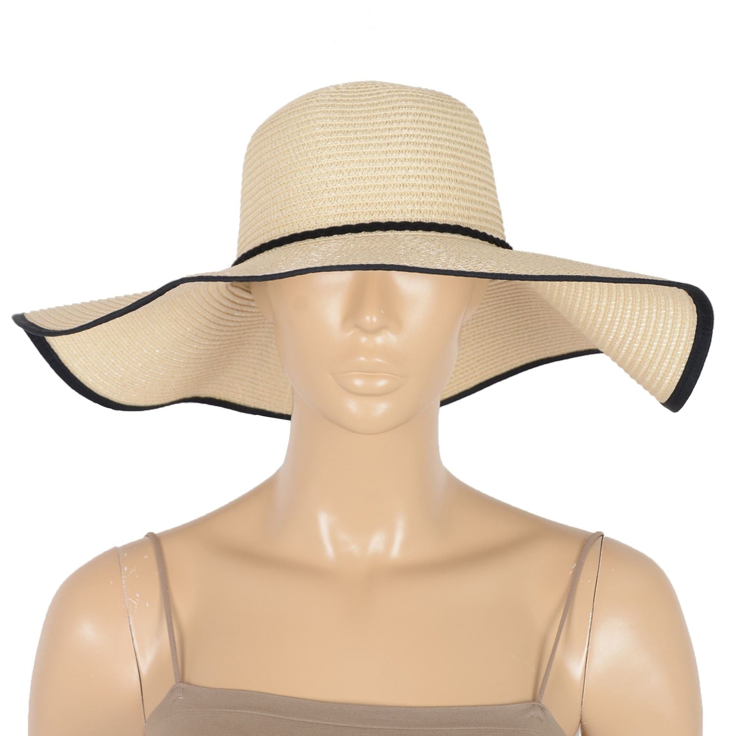 Anna-Kaci Wide Brim Straw Sun Hat with Braided Cord Detail Lightweight Packable Design for Beach Outdoor Protection