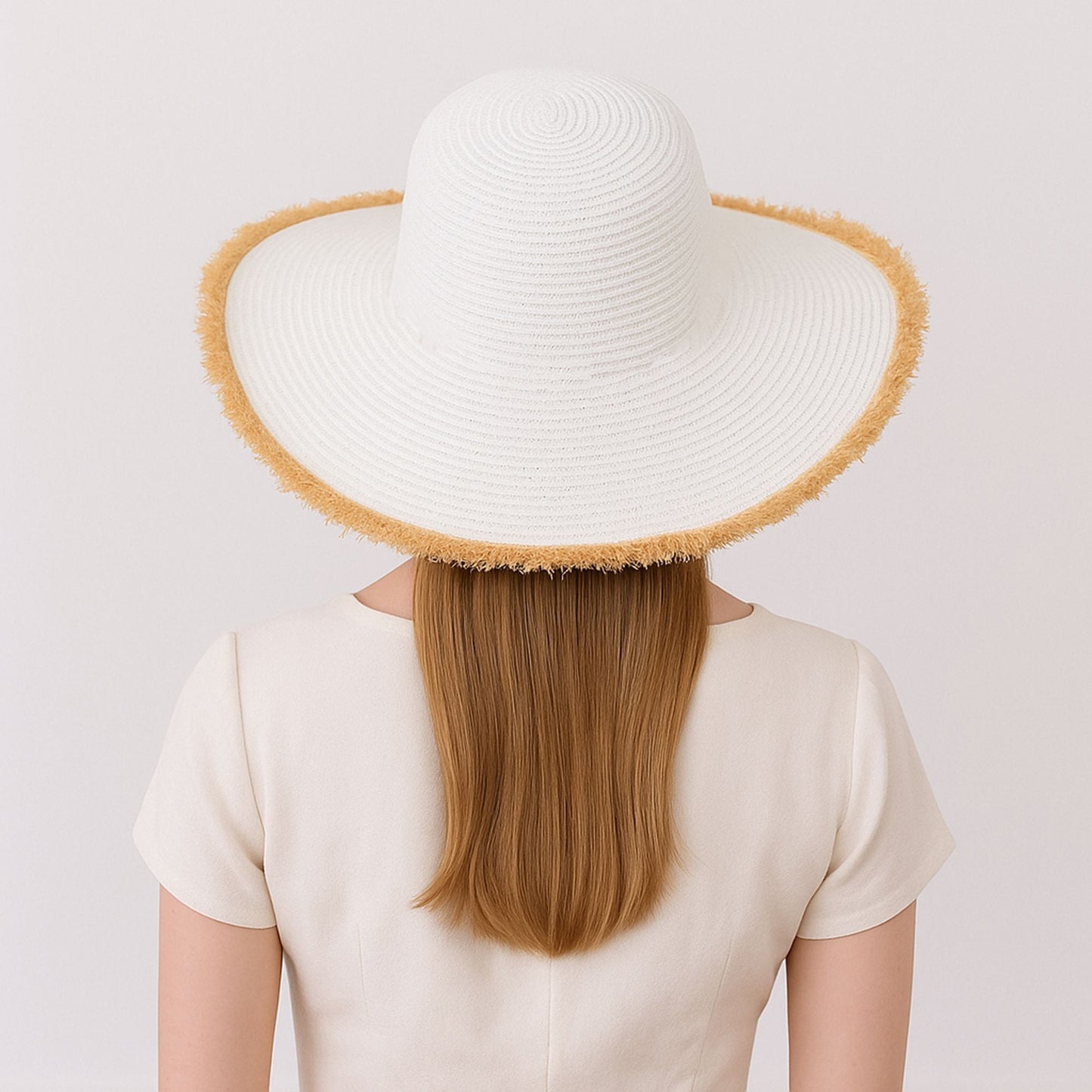 Anna-Kaci Wide Brim Straw Floppy Hat with Frayed Edges Lightweight Sun Protection for Beach Vacation Outdoor Travel Style