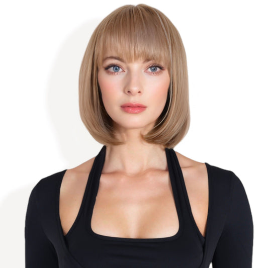 Alilang Women Ombre Brown 10inch Bob Wig with Bangs Heat Resistant Synthetic