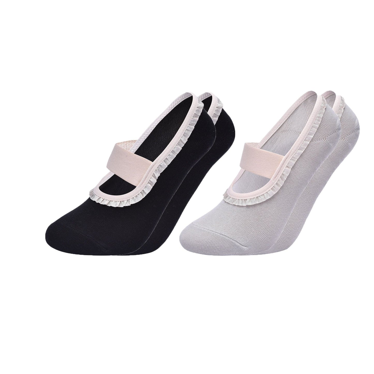Anna-Kaci Women's Ballet Style Grip Socks with Ruffle Trim and Cross Strap Anti-Slip Sole Yoga and Pilates 2-Pack
