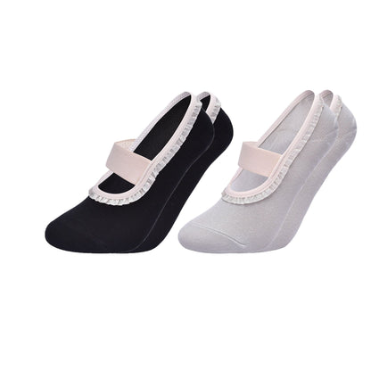 Anna-Kaci Women's Ballet Style Grip Socks with Ruffle Trim and Cross Strap Anti-Slip Sole Yoga and Pilates 2-Pack