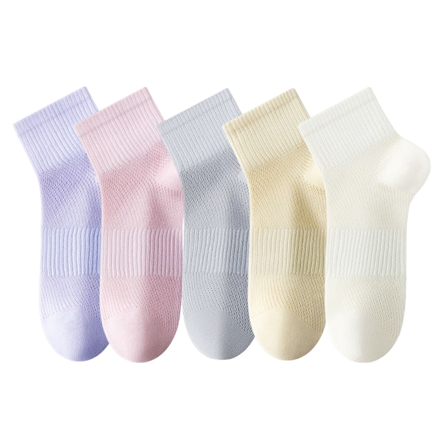 Anna-Kaci Womens Lightweight Breathable Ankle Socks 5-Pack Cushioned Sole Mesh Texture Soft Stretch Comfort Fit
