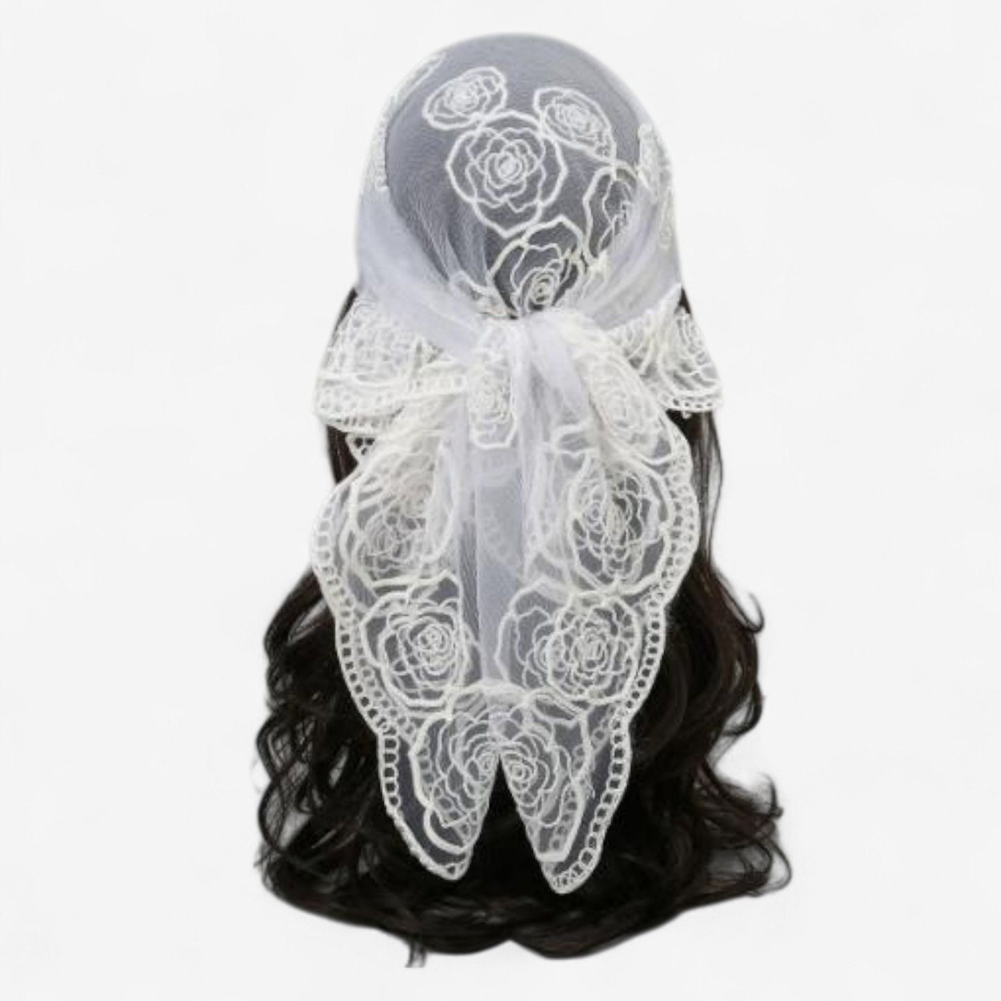 Anna-Kaci Women's Sheer Lace Neck Scarf with Embroidered Rose Floral Edging and Scalloped Trim Detail