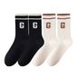 Anna-Kaci Women's 4-Pair Pack Ribbed Cotton Crew Socks with Striped Cuffs and G Letter Detail in Neutral Athletic Color Combinations