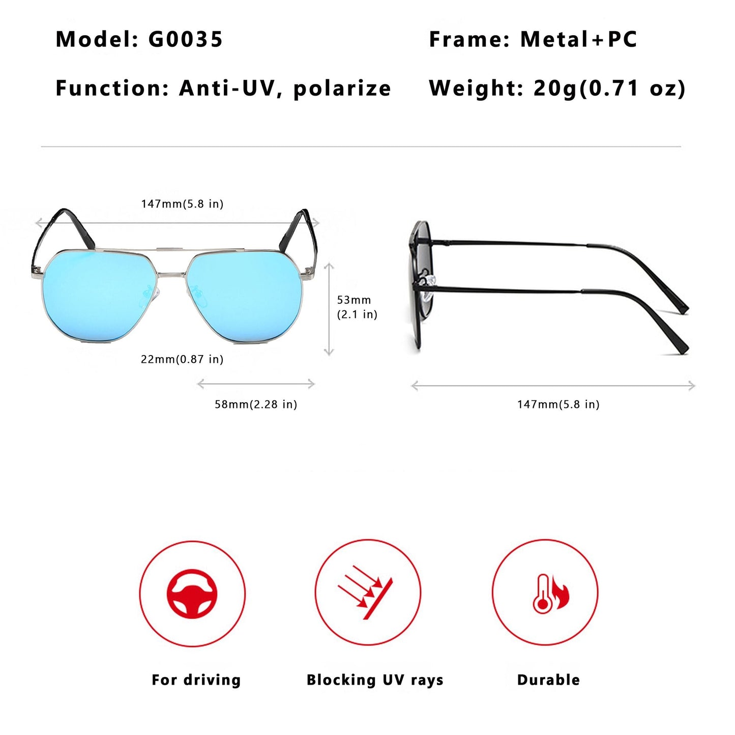 Anna-Kaci Women's Trendy Double-Bridge Metal Frame Sunglasses