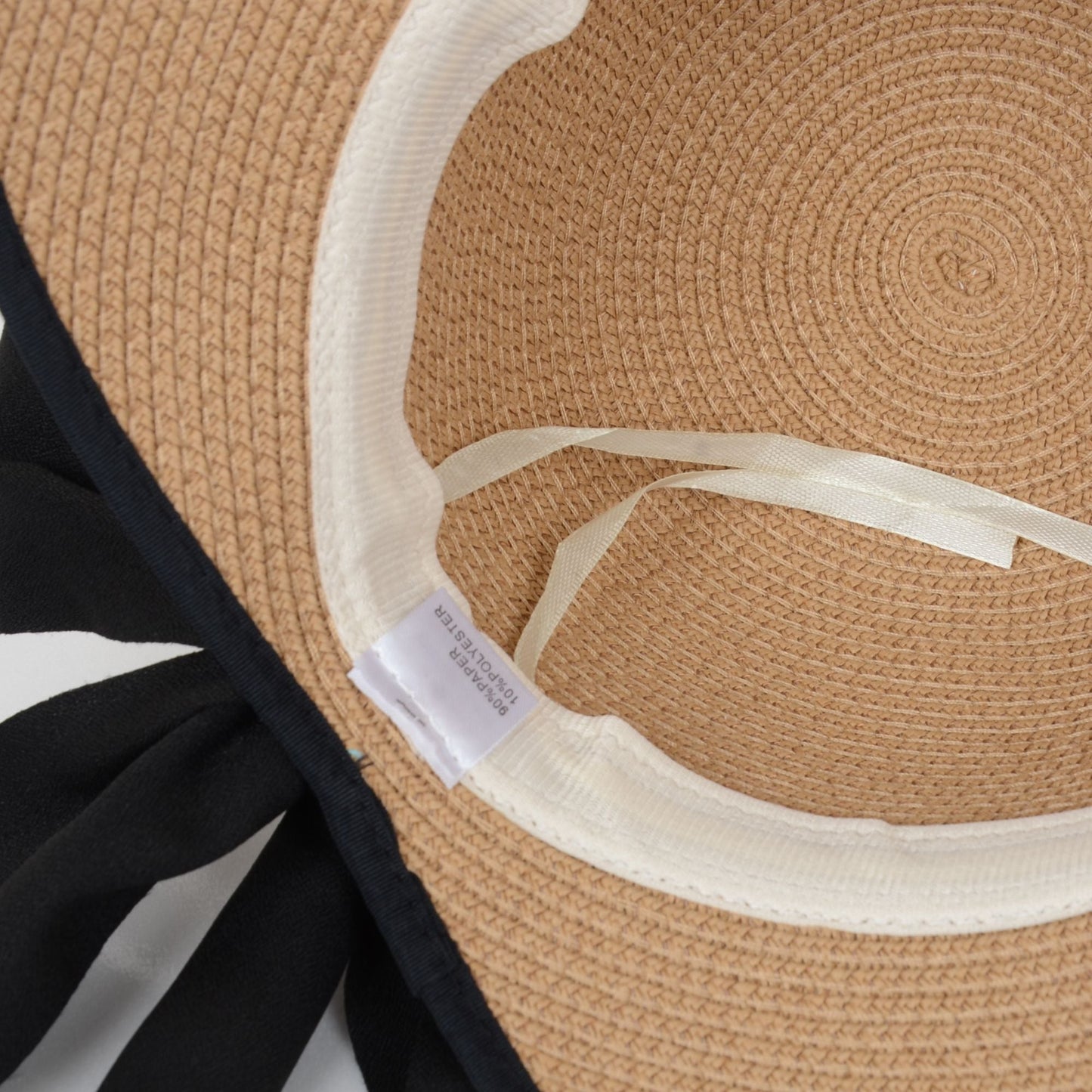 Anna-Kaci Women's Wide Brim Straw Hat with Braided Band and Contrast Bow Detail