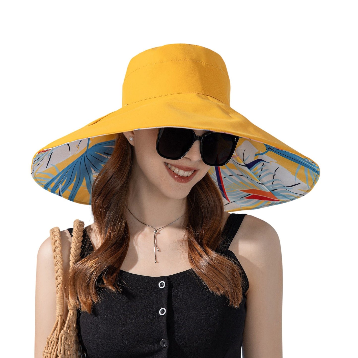 Anna-Kaci Wide Brim Floppy Sun Hat with Colorful Printed Underside UV Protection Lightweight Foldable Design for Outdoor Use