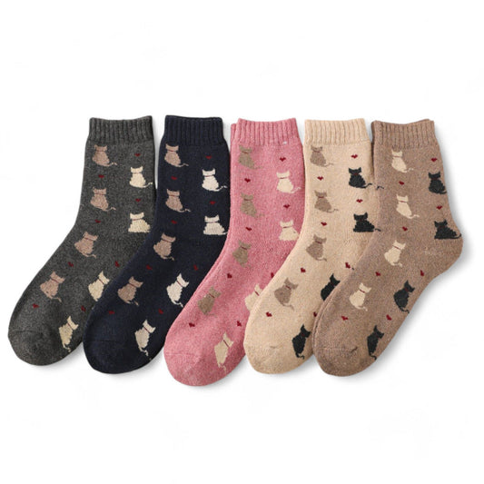 Alilang Women's 5-Pack Assorted Patterned Thick Knit Socks with Plaid and Holiday Prints