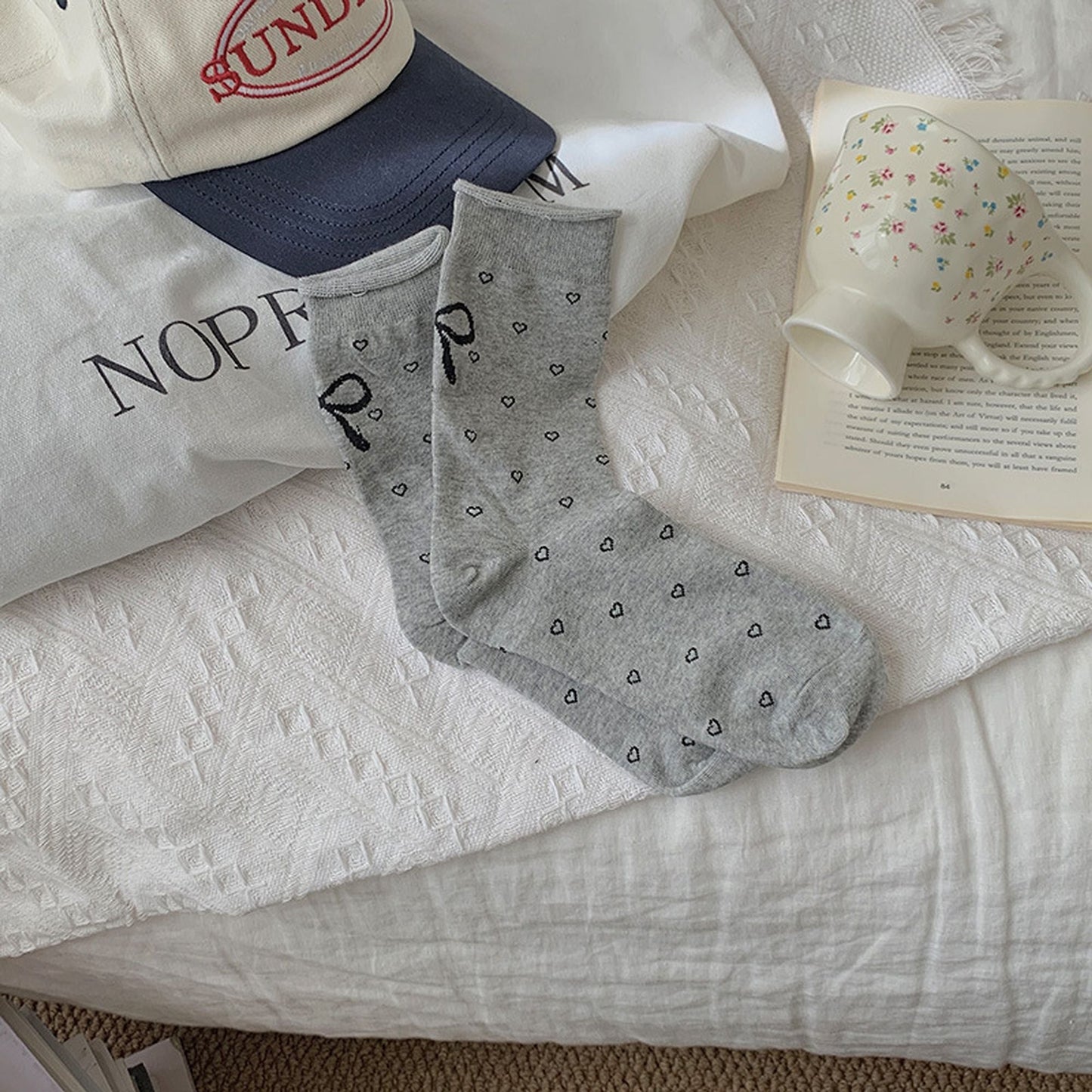 Anna-Kaci Women's Cotton Bow - Heart Pattern Ankle Socks 6pk