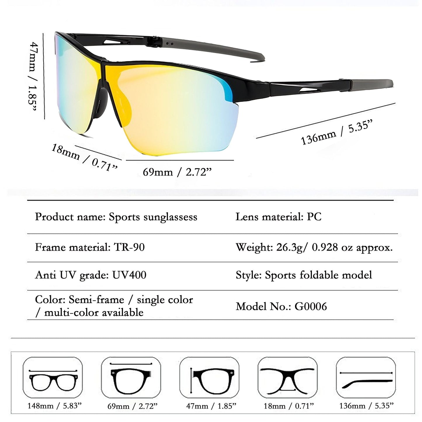 Anna-Kaci Active Women's Foldable Color-Changing UV-Protect Outdoor Sports Running Sunglasses