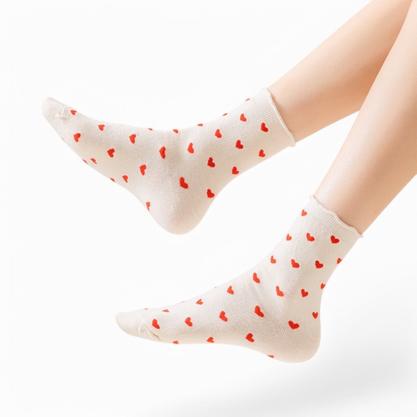 Anna-Kaci Women's Ankle Socks with Allover Heart Print and Soft Ribbed Cuff Trim