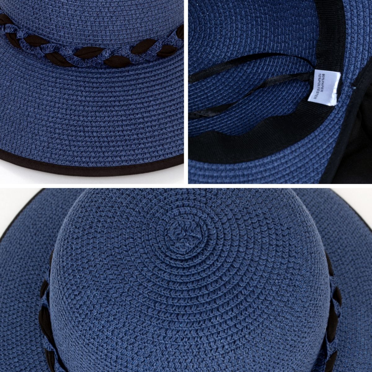 Anna-Kaci Women's Wide Brim Straw Hat with Braided Band and Contrast Bow Detail