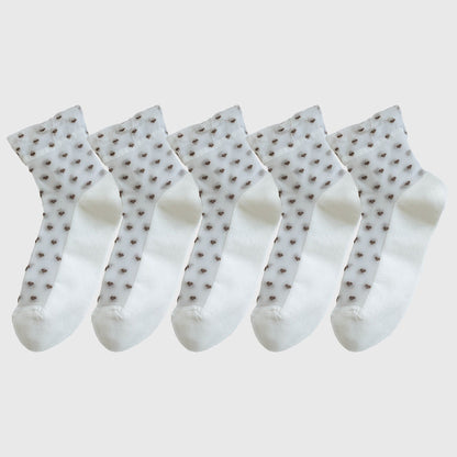 Anna-Kaci Women's 5pk Sheer Ankle Socks with Polka Dot Design