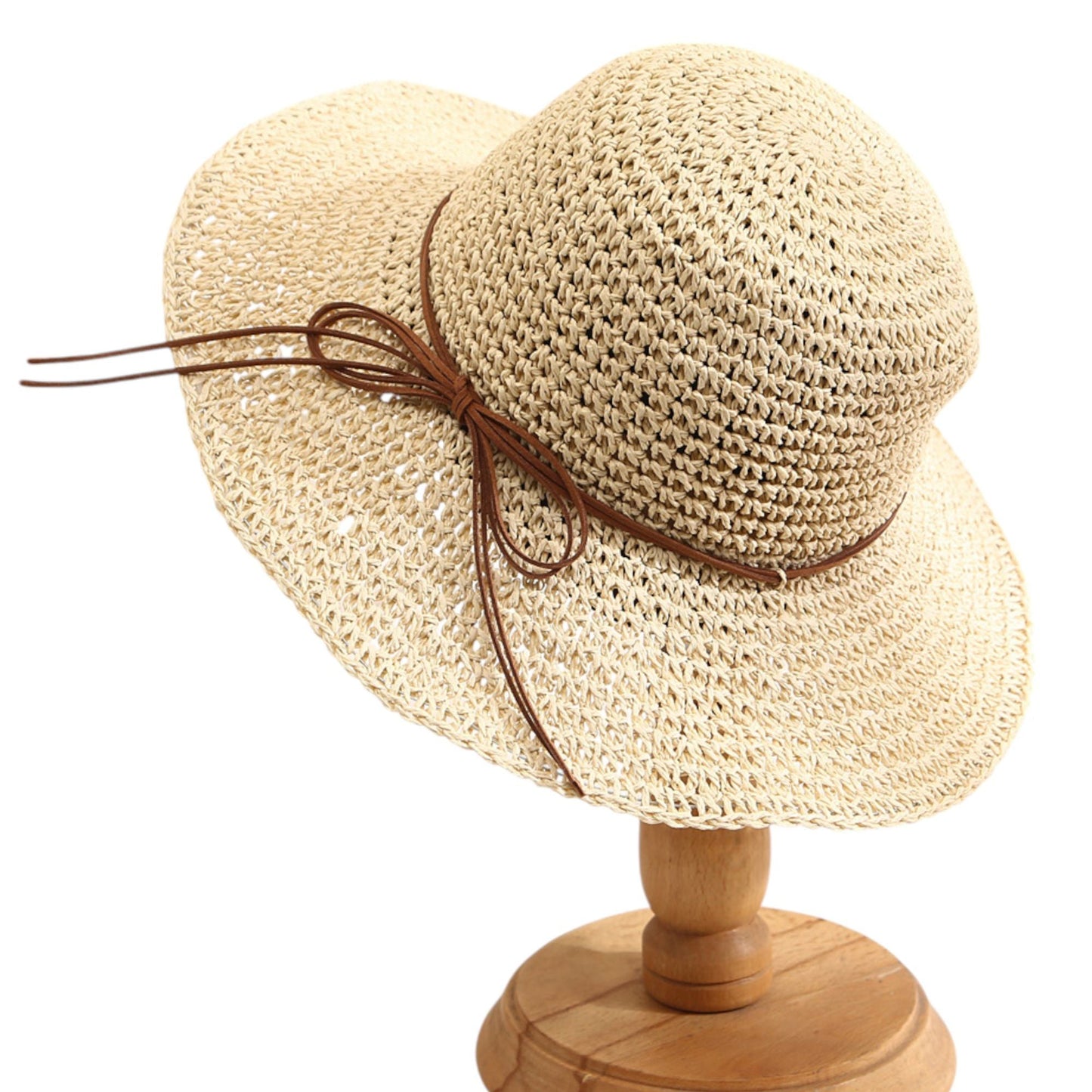 Anna-Kaci Woven Floppy Sun Hat with Rounded Crown and Decorative Bow Detail for Elegant Summer Shade and Vacation Style