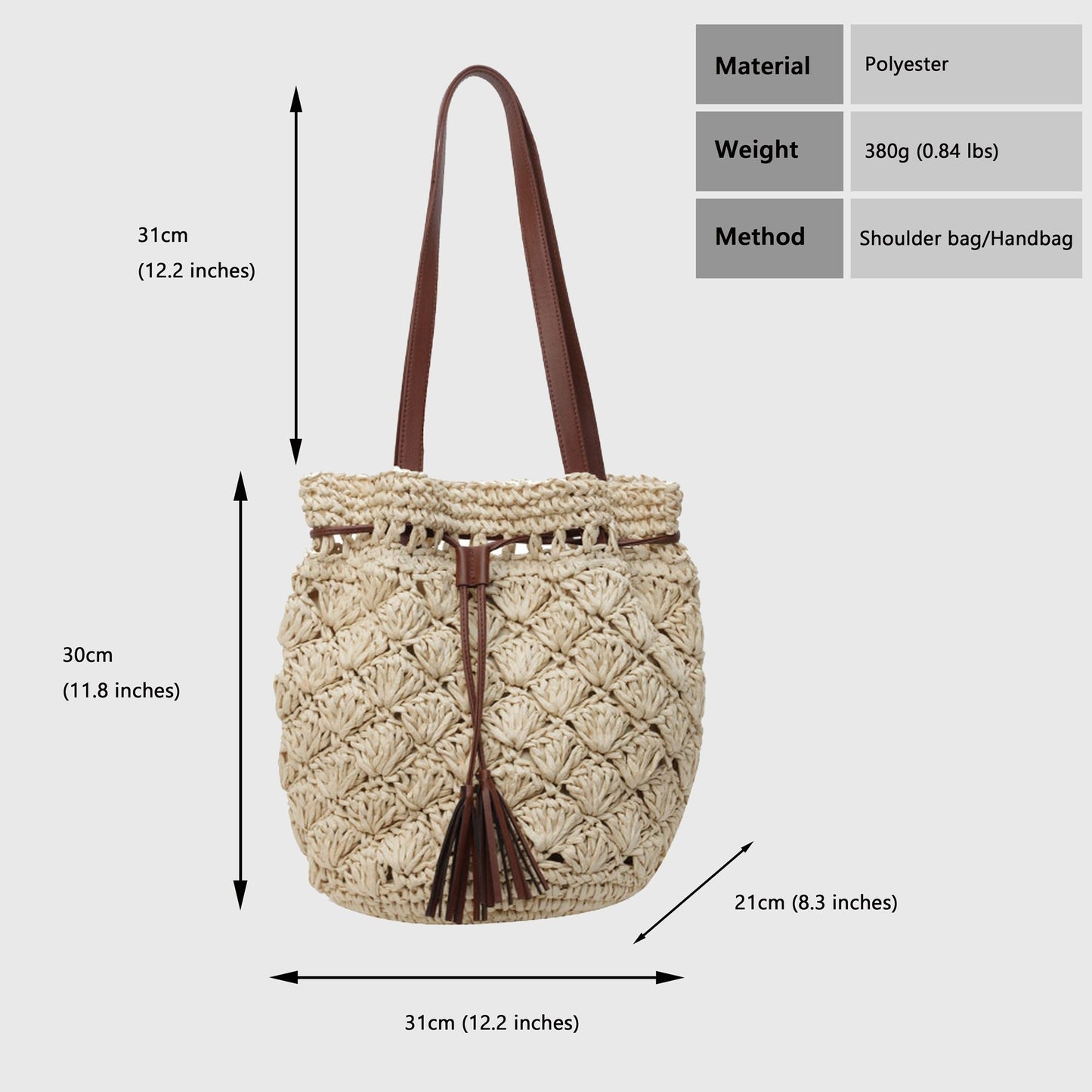 Anna-Kaci Women's Rustic Straw Shoulder Bag with Leather Accents
