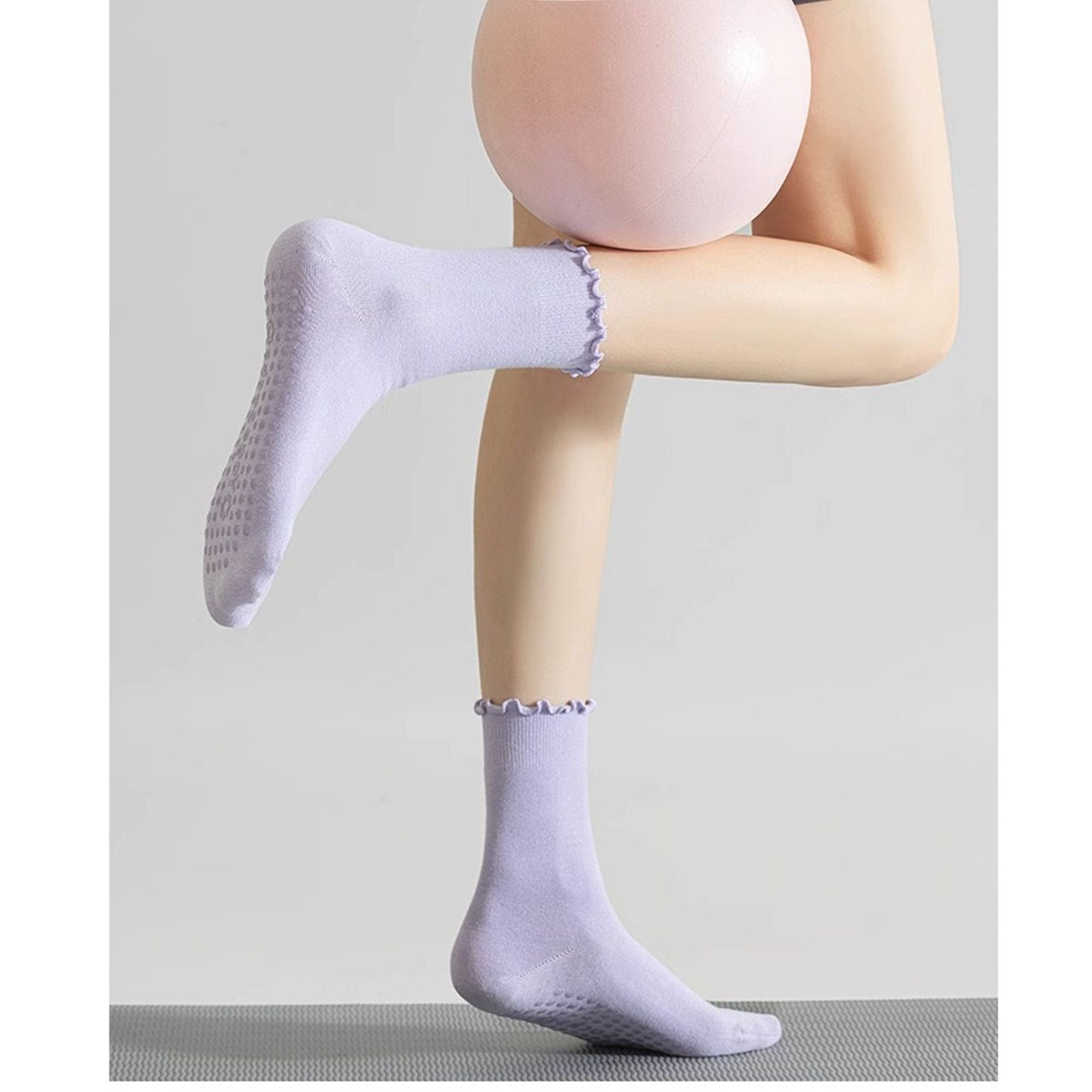 Anna-Kaci 5 Pairs Women's Anti-Slip Crew Yoga Socks Soft Cotton Grip Sole Seamless Toe Design for Pilates Indoor Workouts