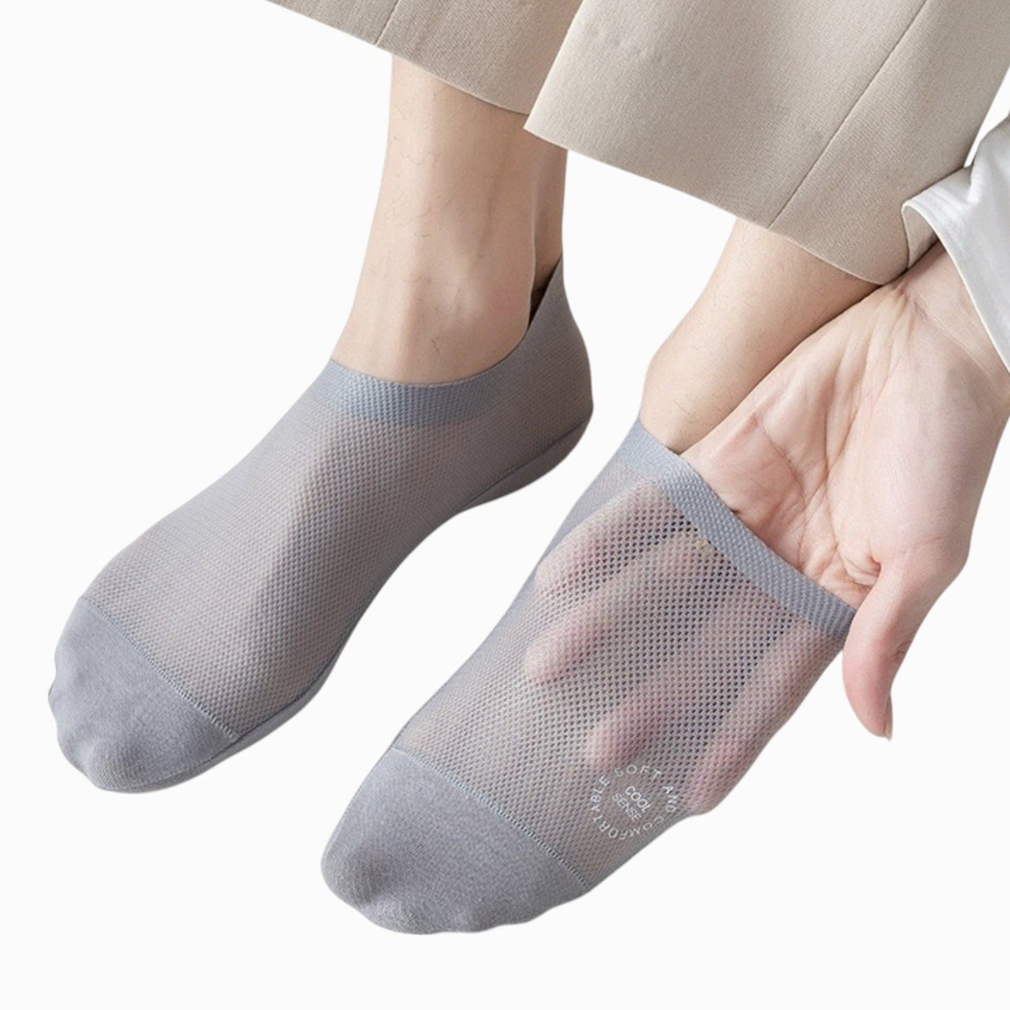 Anna-Kaci Men's No-Show Mesh Socks with Non-Slip Silicone Heel Grip and Breathable Low-Cut Design 3-Pack