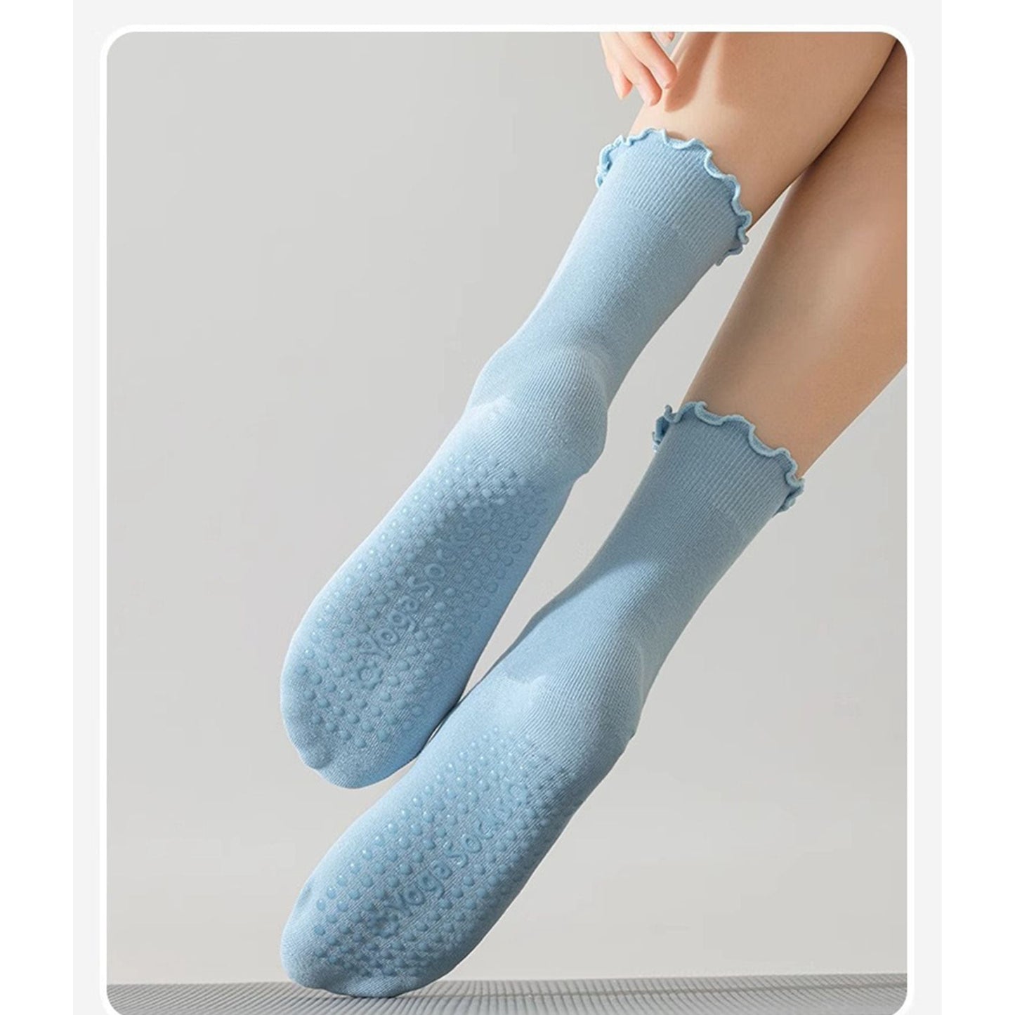 Anna-Kaci 5 Pairs Women's Anti-Slip Crew Yoga Socks Soft Cotton Grip Sole Seamless Toe Design for Pilates Indoor Workouts