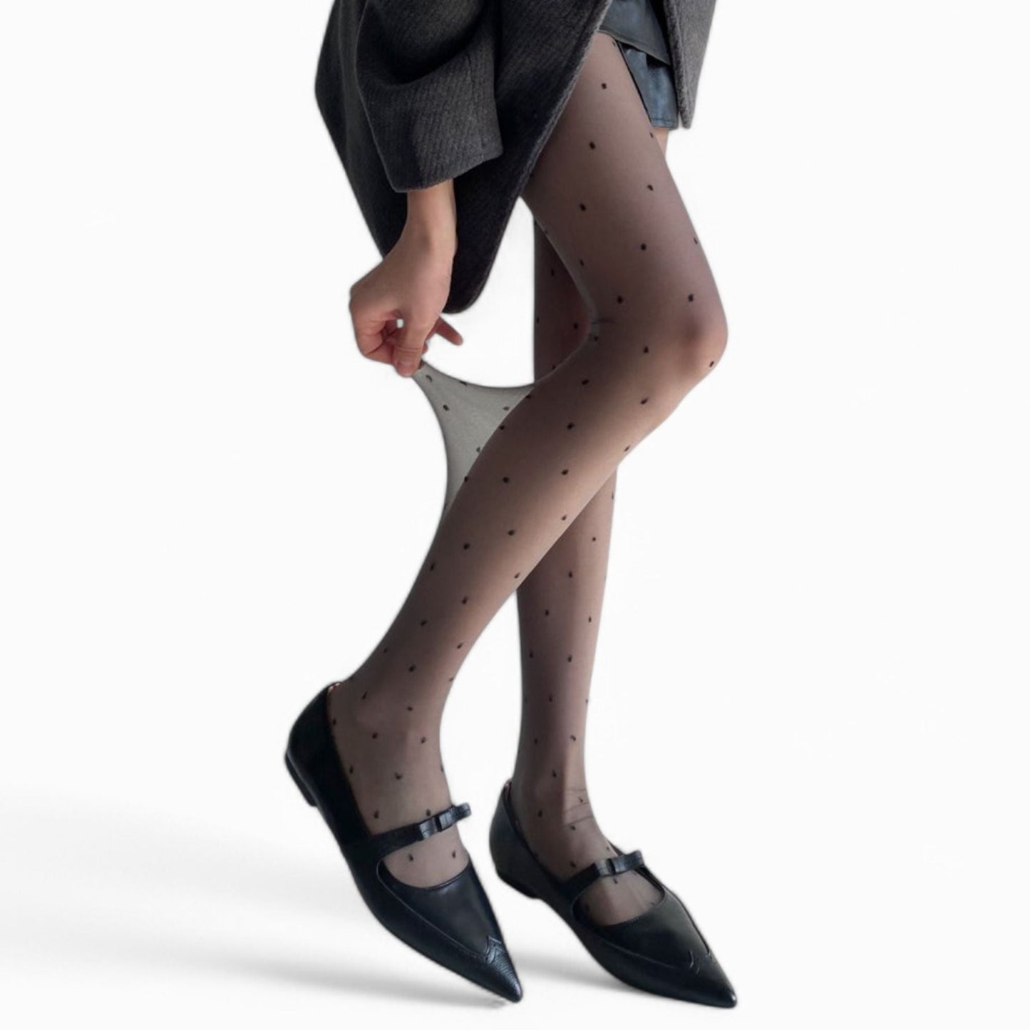 Anna-Kaci Women's Sheer Black Tights with Allover Polka Dot Pattern and Reinforced Toe Detail