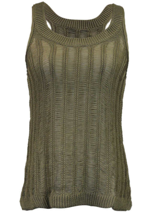 Honey Punch Racerback Sleeveless Sheer Scoop Neckline Knit Tank With Side Tails - ALILANG.COM