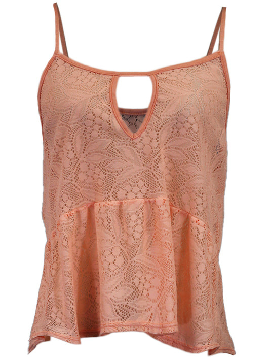 Honey Punch Ruffled Drop Waisted Lace Summer Tank With Keyhole Neckline Detail - ALILANG.COM