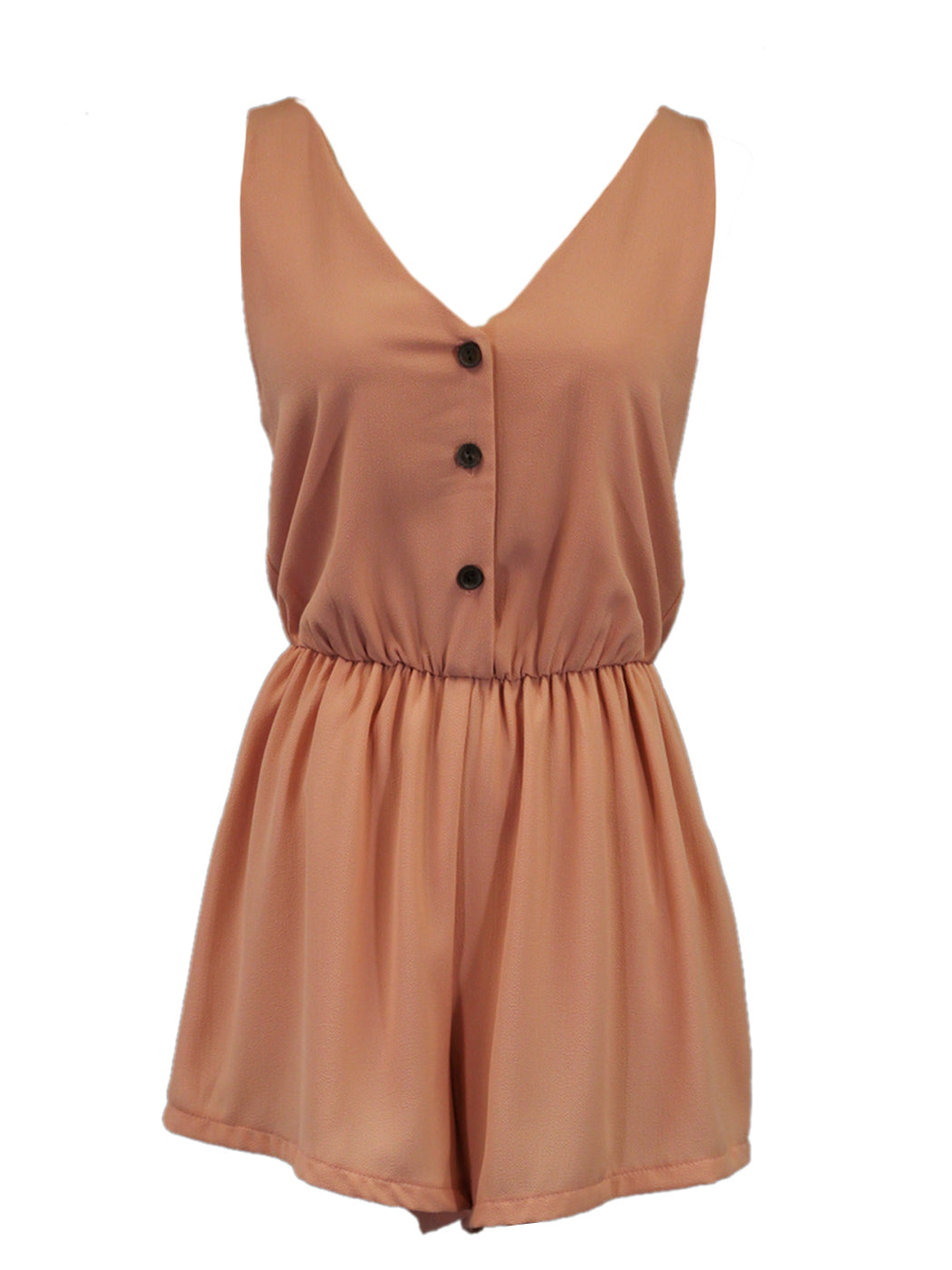 Audrey 3+1 Button Down V Neckline Romper With Cinched Elastic Waist Loose Bottom - ALILANG.COM